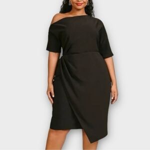 11 Honore Adeline Off Shoulder Midi Black Dress Women's Size 18
